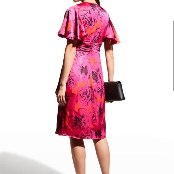 Theia Sadie Floral Satin Wrap Dress ,size 4 - Picture 7 of 7
